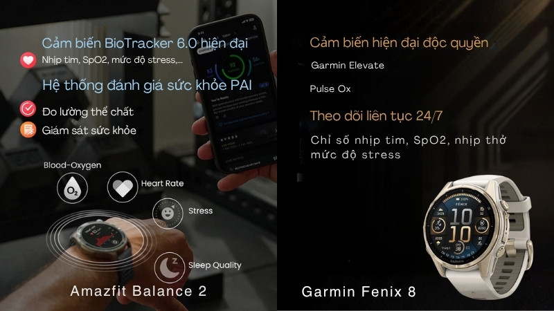 Có sự chênh lệch về mạch cảm biến sức khỏe nghiêng về phía Garmin Fenix 8 Có sự chênh lệch về mạch cảm biến sức khỏe nghiêng về phía Garmin Fenix 8