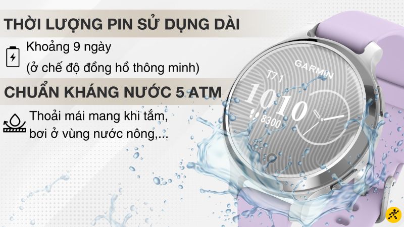 Thời lượng pin của Garmin Lily 2 Active khoảng 9 ngày Thời lượng pin của Garmin Lily 2 Active khoảng 9 ngày