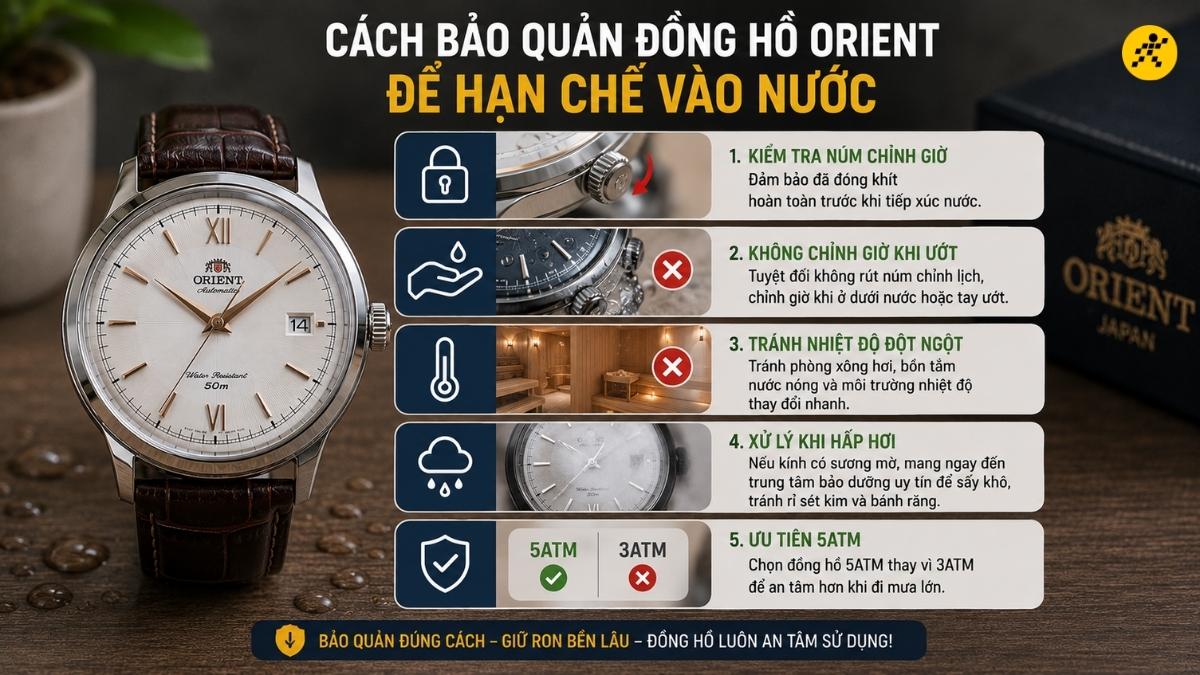 Cách bảo quản đồng hồ Orient để hạn chế vào nước Cách bảo quản đồng hồ Orient để hạn chế vào nước