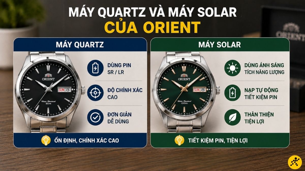 M&aacute;y Quartz v&agrave; m&aacute;y Solar của Orient