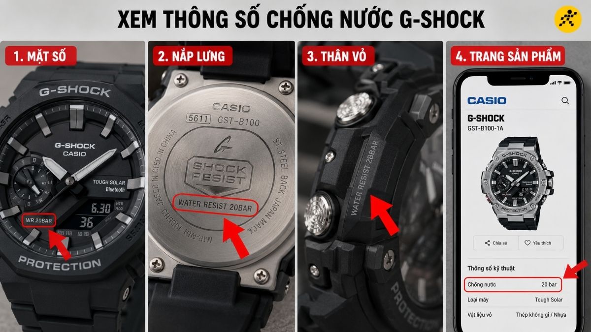 Cách xem thông số chống nước của G-Shock Cách xem thông số chống nước của G-Shock
