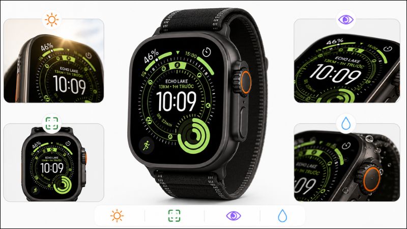 Màn hình tinh sảo, sắc nét của đồng hồ Apple Watch Ultra 3 Màn hình tinh sảo, sắc nét của đồng hồ Apple Watch Ultra 3