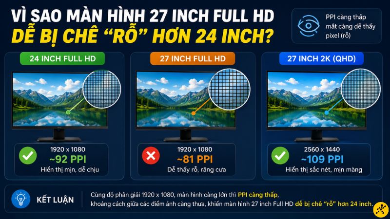 PPI càng cao thì kết cấu hình ảnh và font chữ hiển thị sẽ càng sắc nét PPI càng cao thì kết cấu hình ảnh và font chữ hiển thị sẽ càng sắc nét