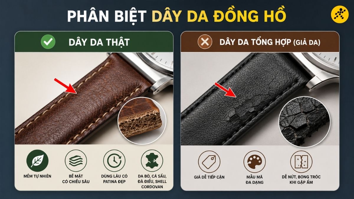 Phân biệt dây da thật và dây da tổng hợp Phân biệt dây da thật và dây da tổng hợp