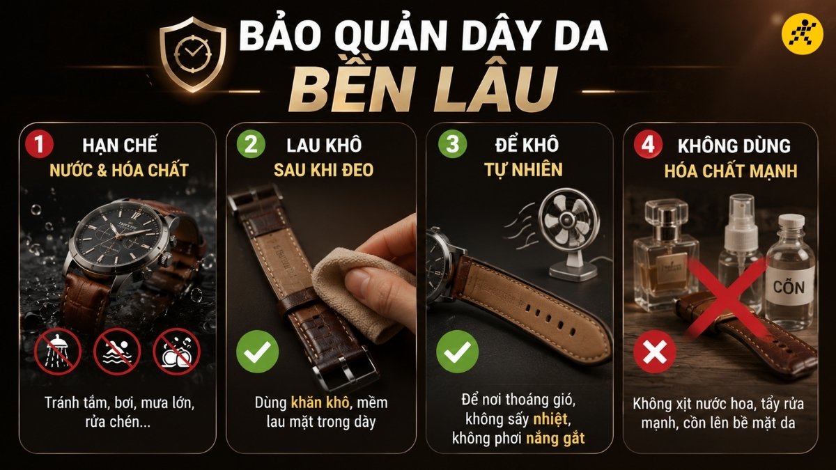 Quy trình bảo quản dây da đồng hồ bền lâu Quy trình bảo quản dây da đồng hồ bền lâu