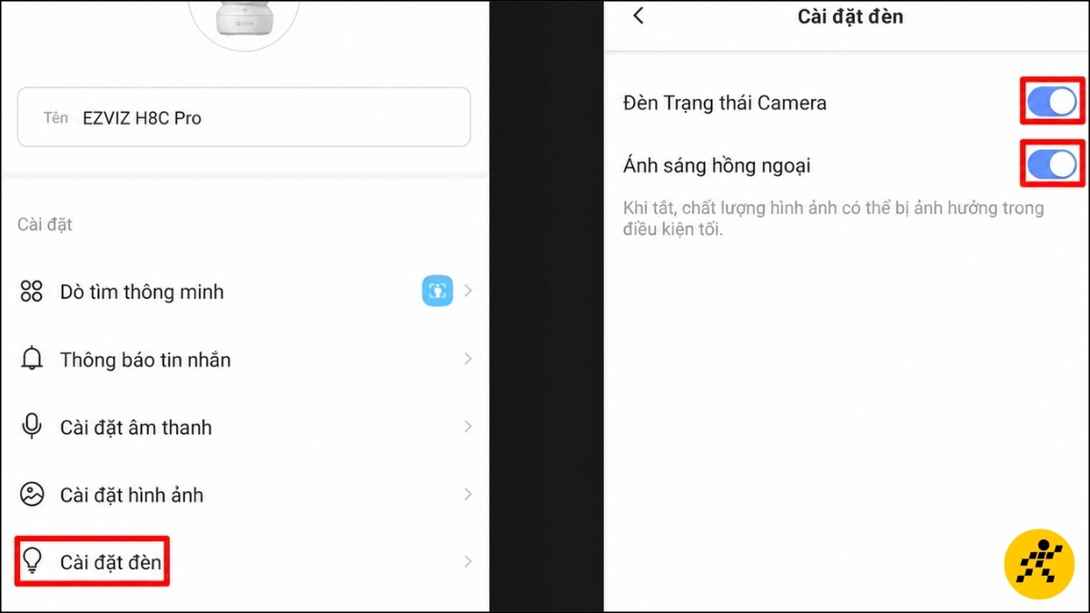 Tắt đ&egrave;n trạng th&aacute;i Camera