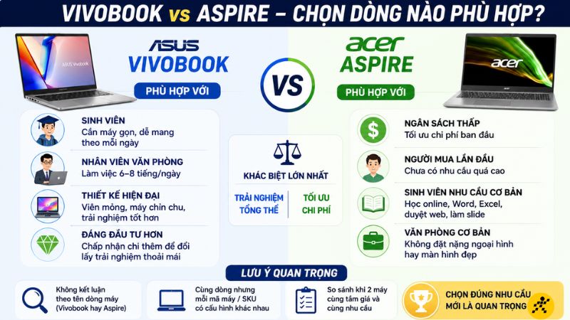 Acer Aspire và Asus Vivobook phù hợp với ai? Acer Aspire và Asus Vivobook phù hợp với ai?