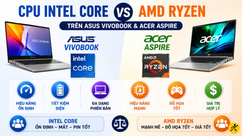 So sánh CPU Intel Core và AMD Ryzen trên hai dòng máy So sánh CPU Intel Core và AMD Ryzen trên hai dòng máy