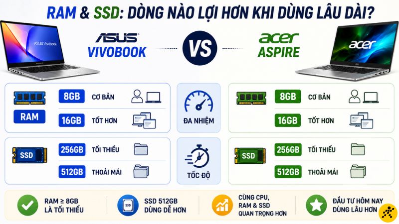 RAM và SSD: Dòng nào có lợi hơn khi dùng lâu dài? RAM và SSD: Dòng nào có lợi hơn khi dùng lâu dài?