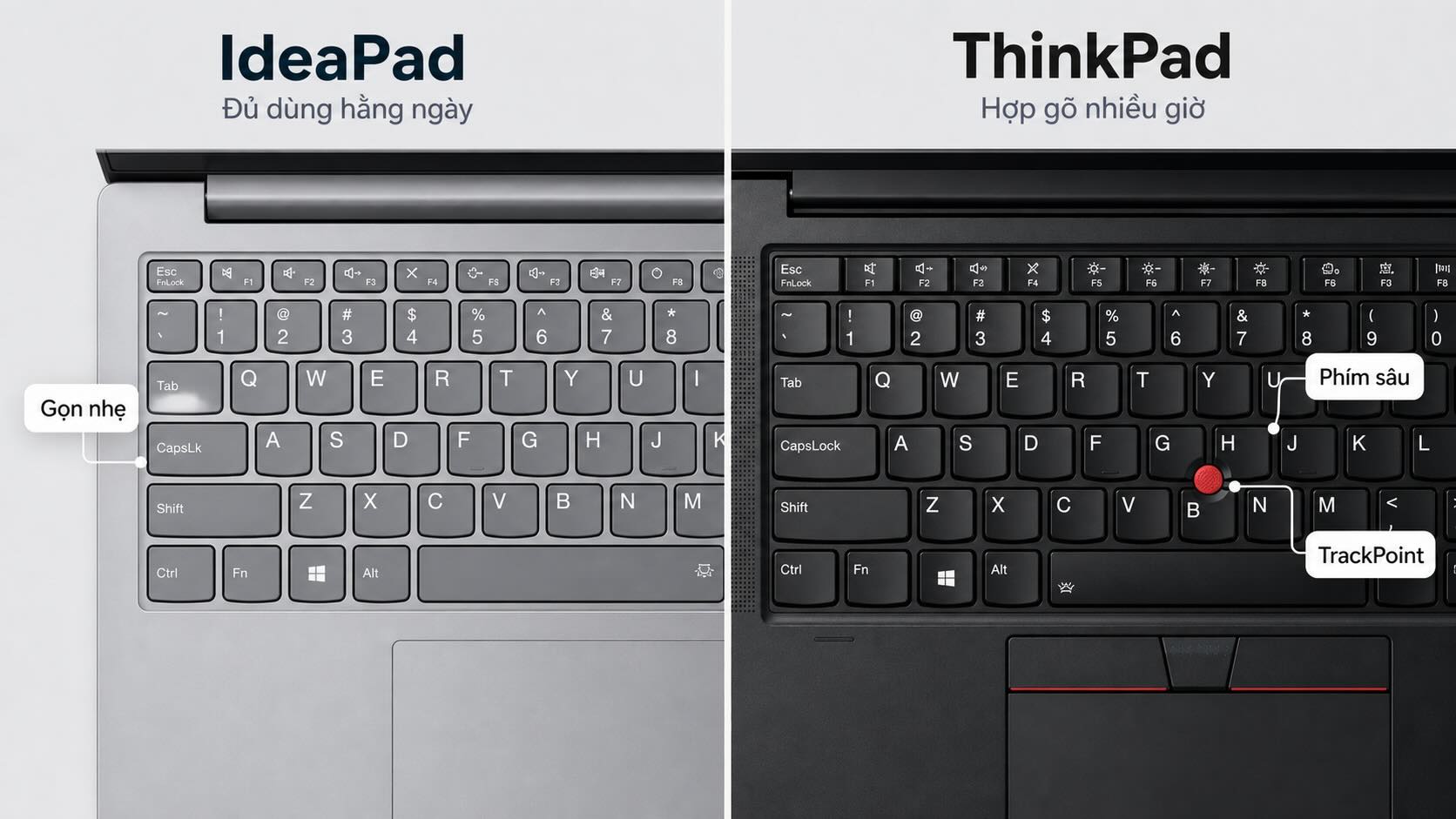 So sánh thiết kế bàn phím Thinkpad và Ideapad So sánh thiết kế bàn phím Thinkpad