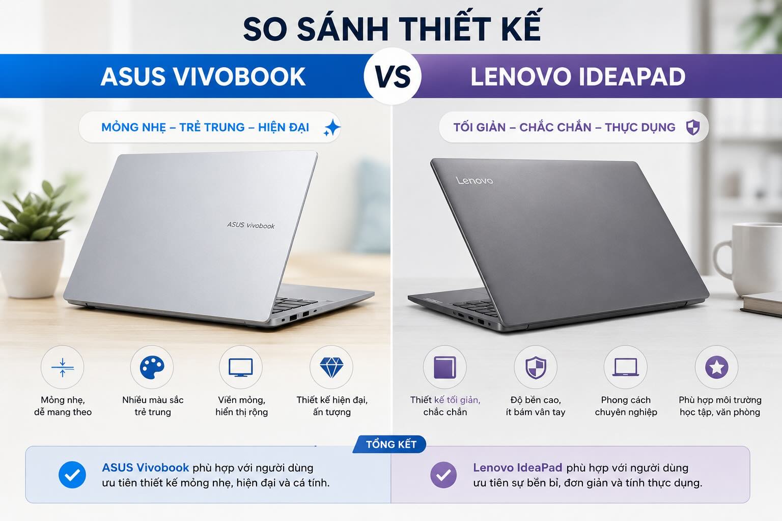 So sánh thiết kế Asus Vivobook và Lenovo Ideapad So sánh thiết kế Asus Vivobook và Lenovo Ideapad