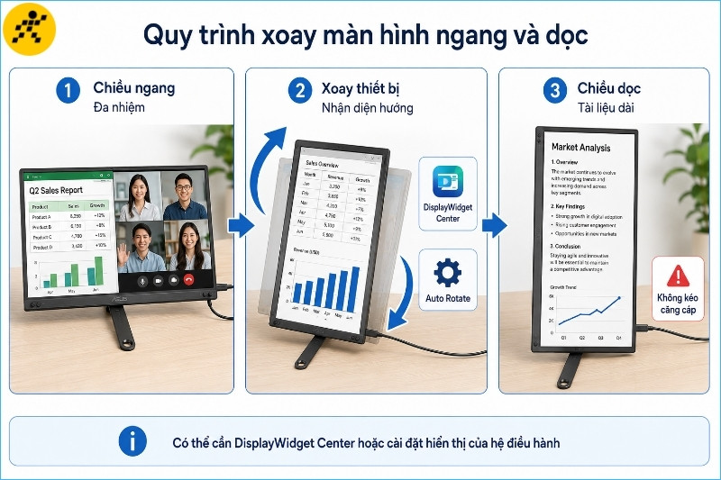 Chế độ ngang phù hợp đa nhiệm, còn chế độ dọc thuận tiện khi đọc nội dung dài Chế độ ngang phù hợp đa nhiệm, còn chế độ dọc thuận tiện khi đọc nội dung dài