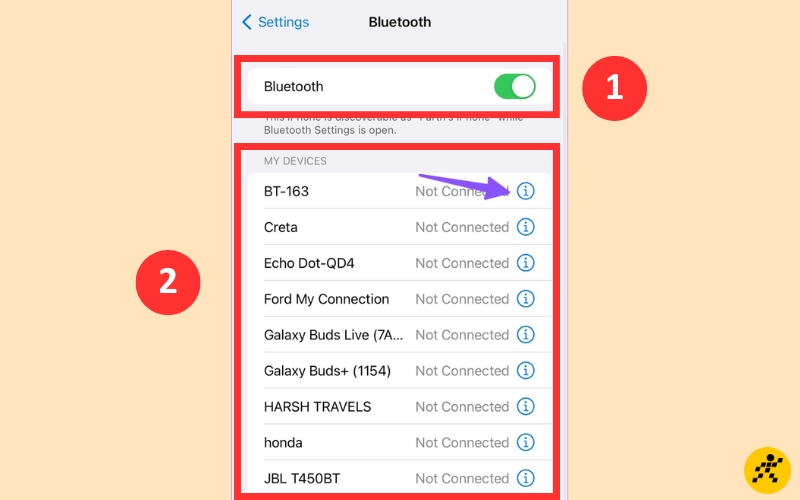 Bật Bluetooth trên điện thoại và chọn thiết bị loa muốn kết nối Bật Bluetooth trên điện thoại và chọn thiết bị loa muốn kết nối