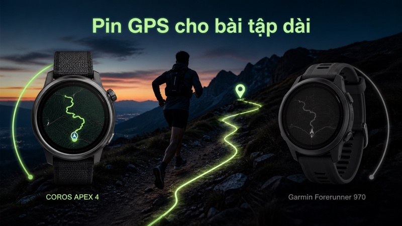 So sánh pin GPS của COROS APEX 4 và Garmin Forerunner 970 khi chạy trail So sánh pin GPS của COROS APEX 4 và Garmin Forerunner 970 khi chạy trail