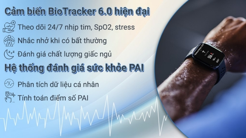 Hệ thống cảm biến BioTracker 6.0 hiện đại trên Amazfit Bip 6 Hệ thống cảm biến BioTracker 6.0 hiện đại trên Amazfit Bip 6