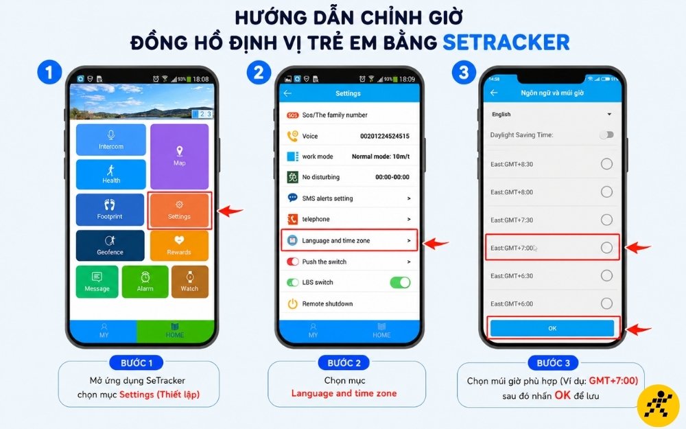 Điều chỉnh giờ qua ứng dụng SeTracker Điều chỉnh giờ qua ứng dụng SeTracker