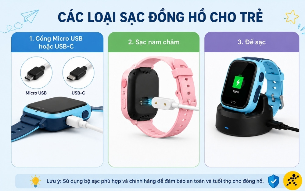 Các loại cáp sạc đồng hồ phổ biến Các loại cáp sạc đồng hồ phổ biến