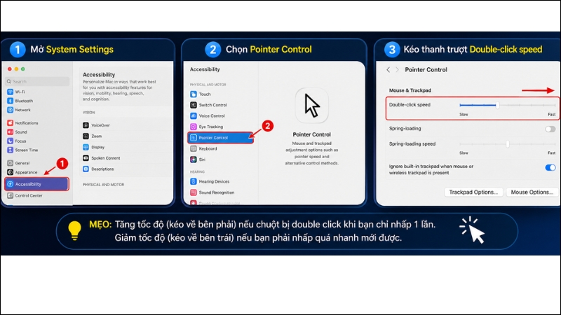 T&ugrave;y chỉnh lại tốc độ nhấp đ&uacute;p chuột tr&ecirc;n MacOS