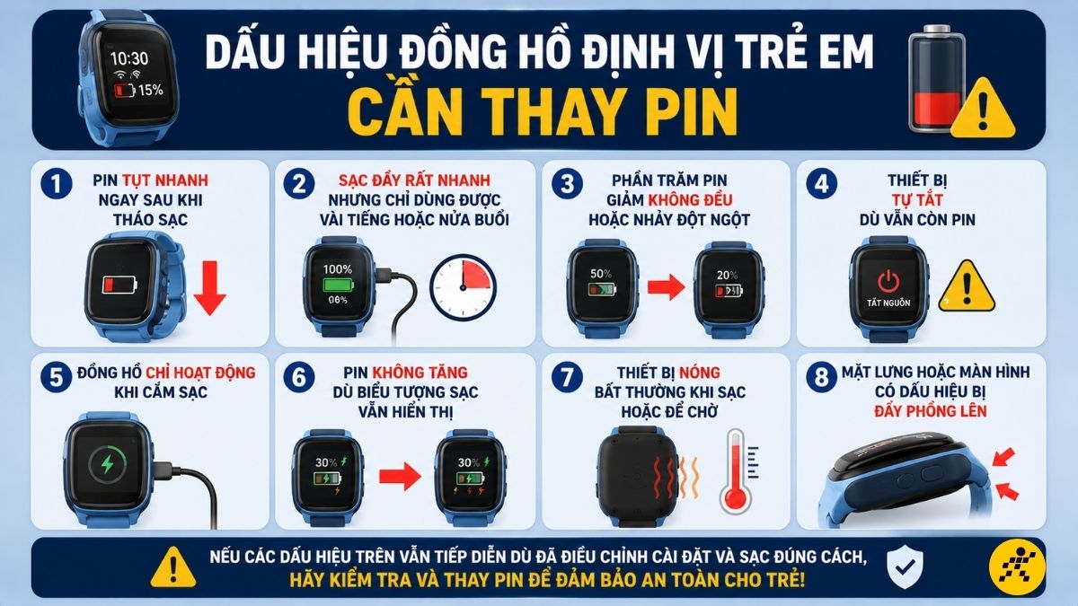 Dấu hiệu đồng hồ định vị trẻ em cần thay pin Dấu hiệu đồng hồ định vị trẻ em cần thay pin