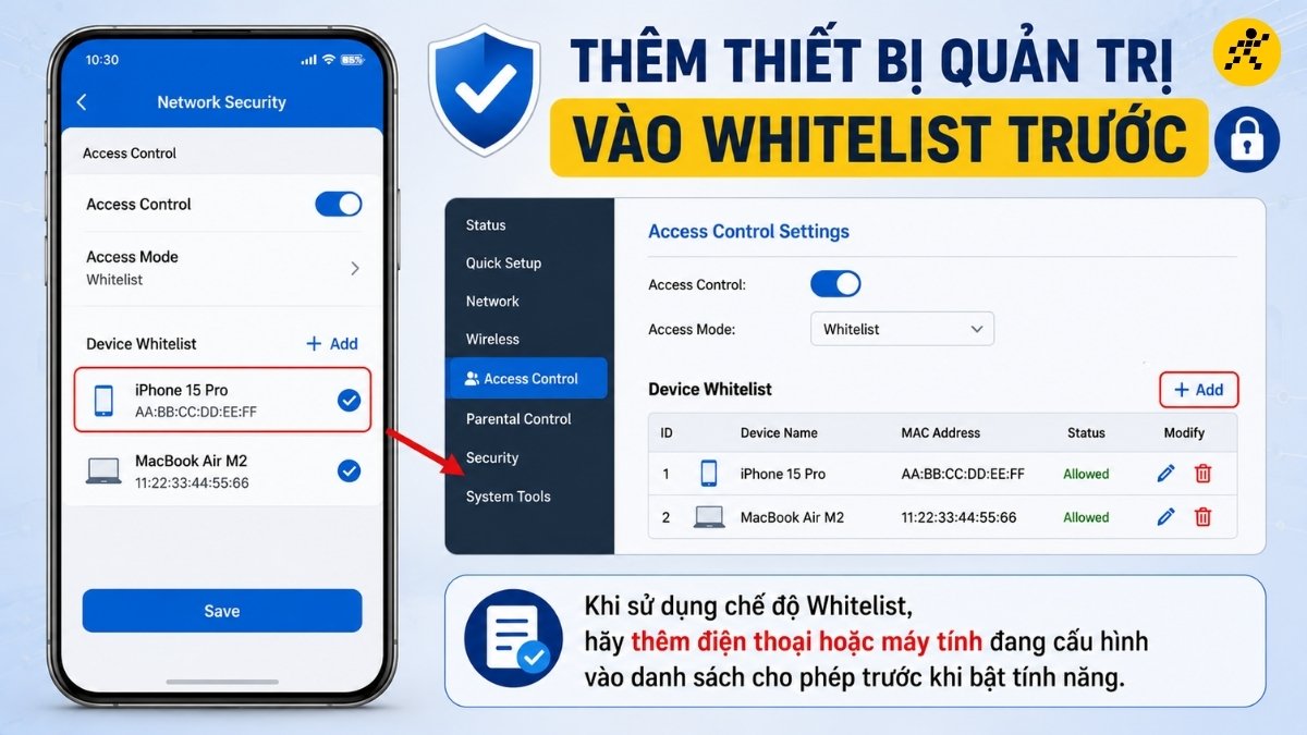 Thêm thiết bị quản trị vào Whitelist trước Thêm thiết bị quản trị vào Whitelist trước