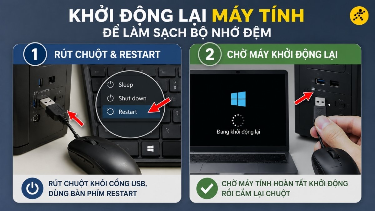Khởi động lại máy tính để làm sạch bộ nhớ đệm Khởi động lại máy tính để làm sạch bộ nhớ đệm