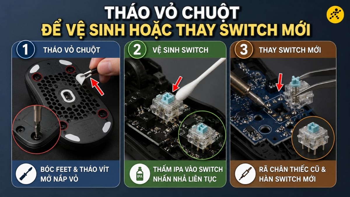 Tháo vỏ chuột để vệ sinh Tháo vỏ chuột để vệ sinh