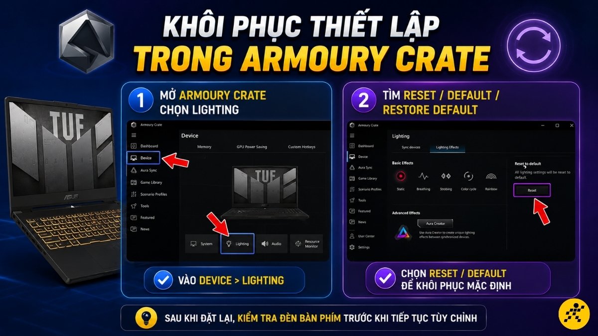 Khôi phục thiết lập trong Armoury Crate Khôi phục thiết lập trong Armoury Crate