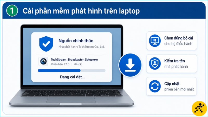 Cài phần mềm phát hình chính thức trên laptop, kiểm tra đúng hệ điều hành và nhà phát hành trước khi sử dụng Cài phần mềm phát hình chính thức trên laptop, kiểm tra đúng hệ điều hành và nhà phát hành trước khi sử dụng