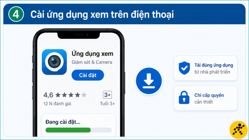Cài ứng dụng xem camera trên điện thoại từ đúng nhà phát triển và chỉ cấp những quyền thực sự cần thiết Cài ứng dụng xem camera trên điện thoại từ đúng nhà phát triển và chỉ cấp những quyền thực sự cần thiết
