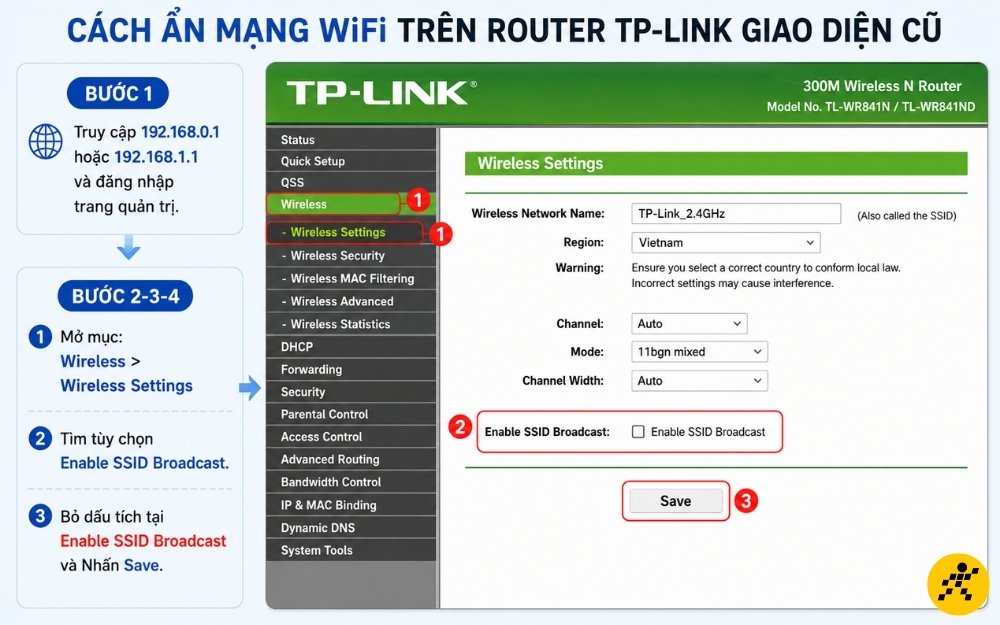 Ẩn mạng WiFi trên router TP-Link giao diện cũ Ẩn mạng WiFi trên router TP-Link giao diện cũ