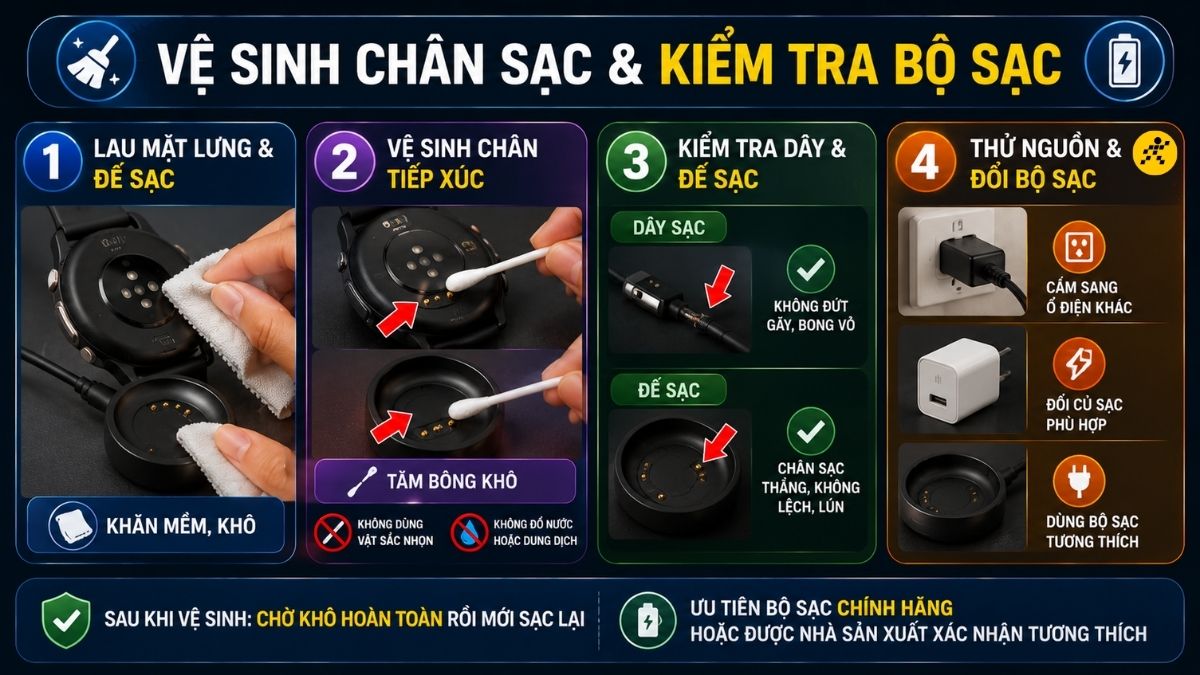 Vệ sinh chân sạc và kiểm tra bộ sạc Vệ sinh chân sạc và kiểm tra bộ sạc