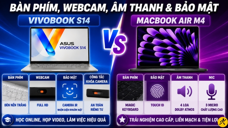 Bàn phím, webcam, âm thanh và bảo mật ở 2 dòng máy Bàn phím, webcam, âm thanh và bảo mật ở 2 dòng máy