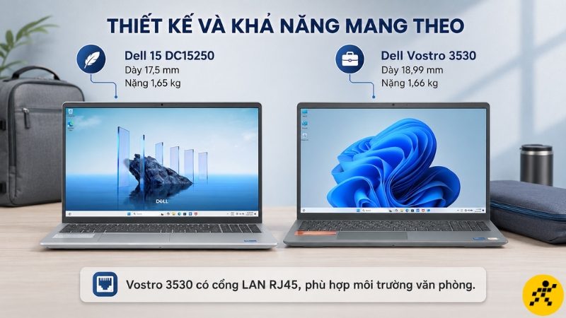 Dell 15 DC15250 mỏng hơn, Vostro 3530 c&oacute; cổng LAN RJ45 hợp m&ocirc;i trường văn ph&ograve;ng