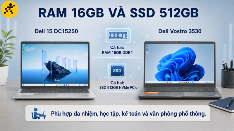 RAM 16GB v&agrave; SSD 512GB gi&uacute;p đa nhiệm tốt v&agrave; lưu trữ đủ cho học tập lẫn c&ocirc;ng việc
