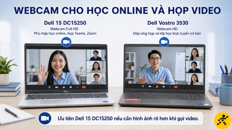 Dell 15 DC15250 c&oacute; webcam Full HD, ph&ugrave; hợp học online v&agrave; họp video thường xuy&ecirc;n