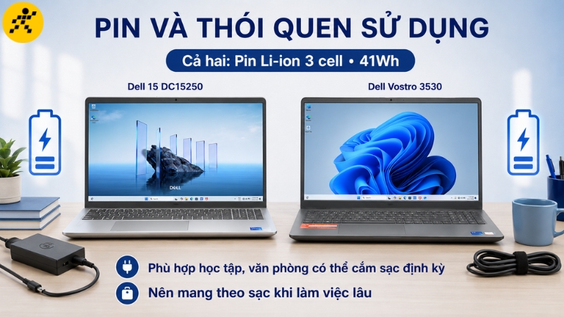 Pin 41Wh ph&ugrave; hợp d&ugrave;ng gần nguồn điện, n&ecirc;n mang theo sạc khi học v&agrave; l&agrave;m việc l&acirc;u