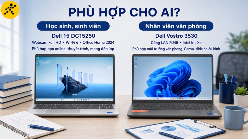 Dell 15 hợp nhu cầu học tập, Vostro 3530 hợp văn ph&ograve;ng cần LAN v&agrave; xử l&yacute; ảnh nhẹ