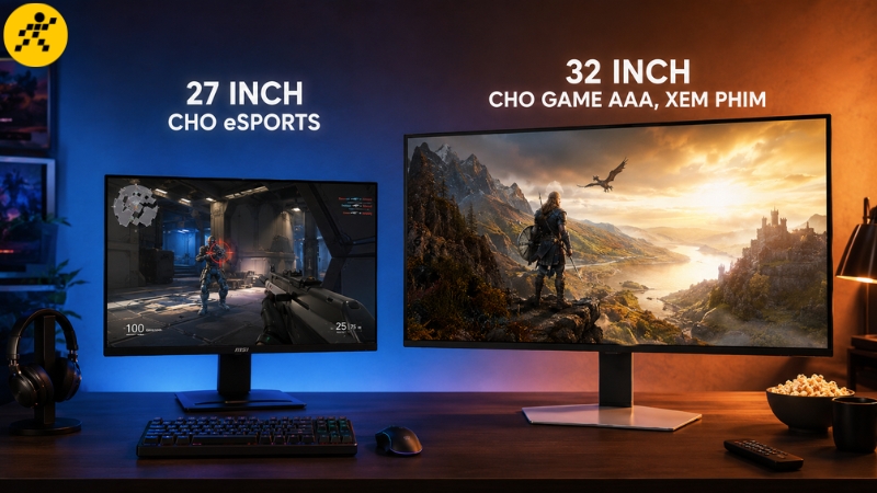 Màn hình 27 inch hợp eSports, 32 inch tăng trải nghiệm game AAA và xem phim tốt Màn hình 27 inch hợp eSports, 32 inch tăng trải nghiệm game AAA và xem phim tốt