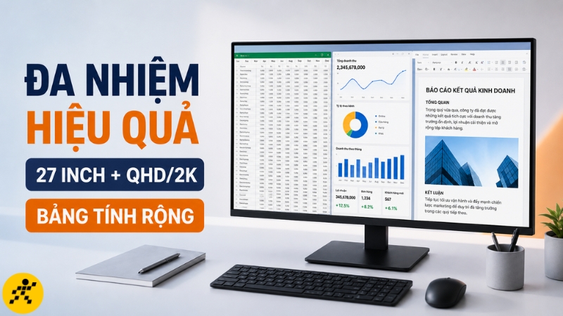Màn hình 27 inch QHD/2K giúp chia cửa sổ, xử lý bảng tính rộng hiệu quả hơn hẳn Màn hình 27 inch QHD/2K giúp chia cửa sổ, xử lý bảng tính rộng hiệu quả hơn hẳn