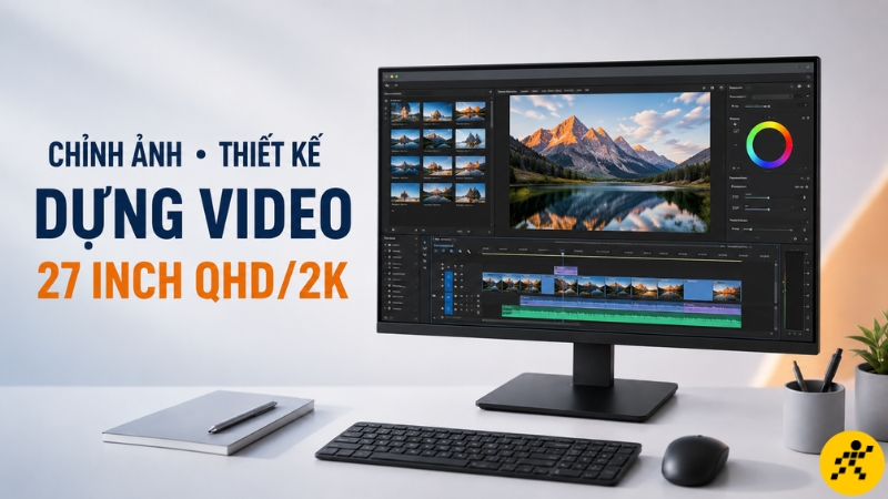Màn hình 27 inch QHD/2K hỗ trợ chỉnh ảnh, dựng video và xem chi tiết rõ nét hơn Màn hình 27 inch QHD/2K hỗ trợ chỉnh ảnh, dựng video và xem chi tiết rõ nét hơn
