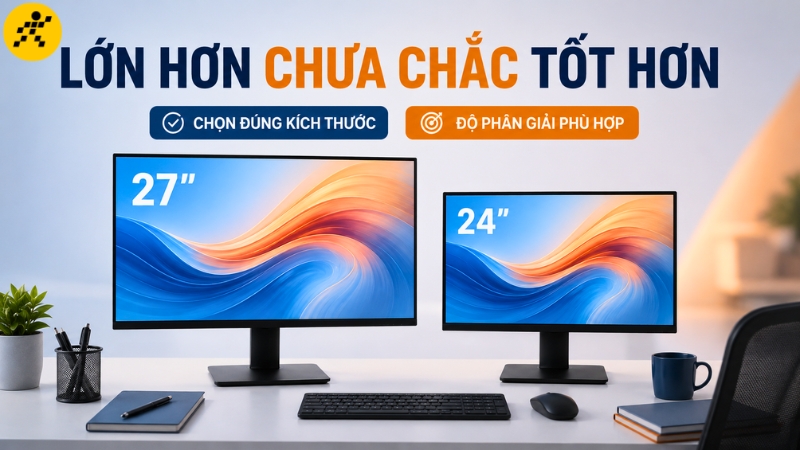 Chọn màn hình cần xét độ nét, cự ly ngồi và diện tích bàn, không chỉ kích thước Chọn màn hình cần xét độ nét, cự ly ngồi và diện tích bàn, không chỉ kích thước