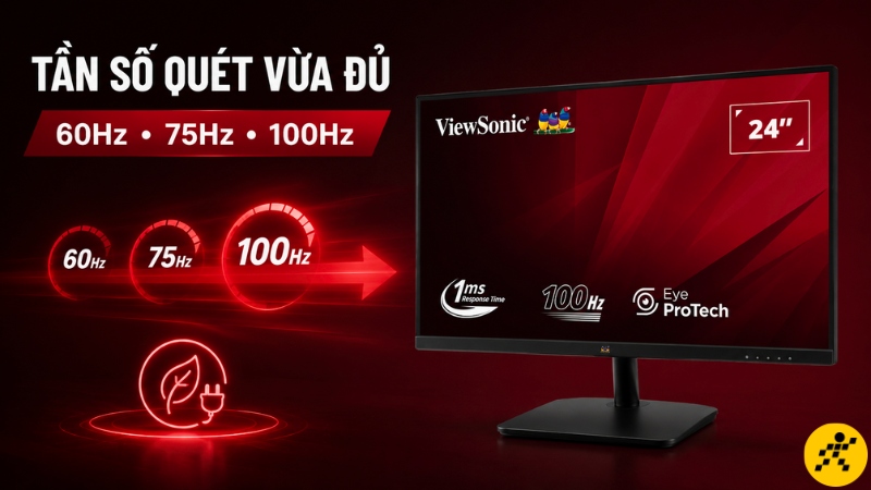 Màn hình 75Hz - 100Hz đủ mượt, tiết kiệm điện cho công việc văn phòng hằng ngày Màn hình 75Hz - 100Hz đủ mượt, tiết kiệm điện cho công việc văn phòng hằng ngày