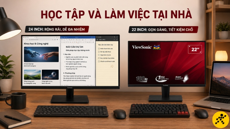 Màn hình 24 inch: tiện học đa nhiệm, 22 inch hợp góc nhỏ và ngân sách tiết kiệm Màn hình 24 inch: tiện học đa nhiệm, 22 inch hợp góc nhỏ và ngân sách tiết kiệm