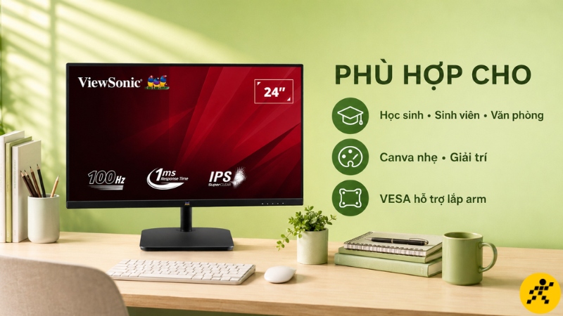 ViewSonic VA2432 hợp học tập, văn phòng, Canva nhẹ và lắp arm linh hoạt hơn nữa ViewSonic VA2432 hợp học tập, văn phòng, Canva nhẹ và lắp arm linh hoạt hơn nữa