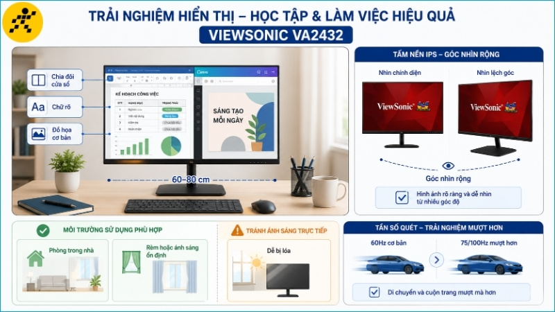 Màn hình 24 inch Full HD đáp ứng tốt công việc văn phòng và đồ họa cơ bản trong môi trường ánh sáng được kiểm soát Màn hình 24 inch Full HD đáp ứng tốt công việc văn phòng và đồ họa cơ bản trong môi trường ánh sáng được kiểm soát