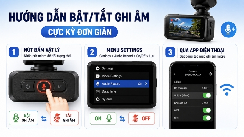 Hướng dẫn các thao tác Bật/Tắt ghi âm cực kỳ đơn giản Hướng dẫn các thao tác Bật/Tắt ghi âm cực kỳ đơn giản