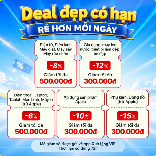 Giảm 10% tối đa 300.000đ: Toàn bộ sản phẩm Apple Giảm 10% tối đa 300.000đ: Toàn bộ sản phẩm Apple