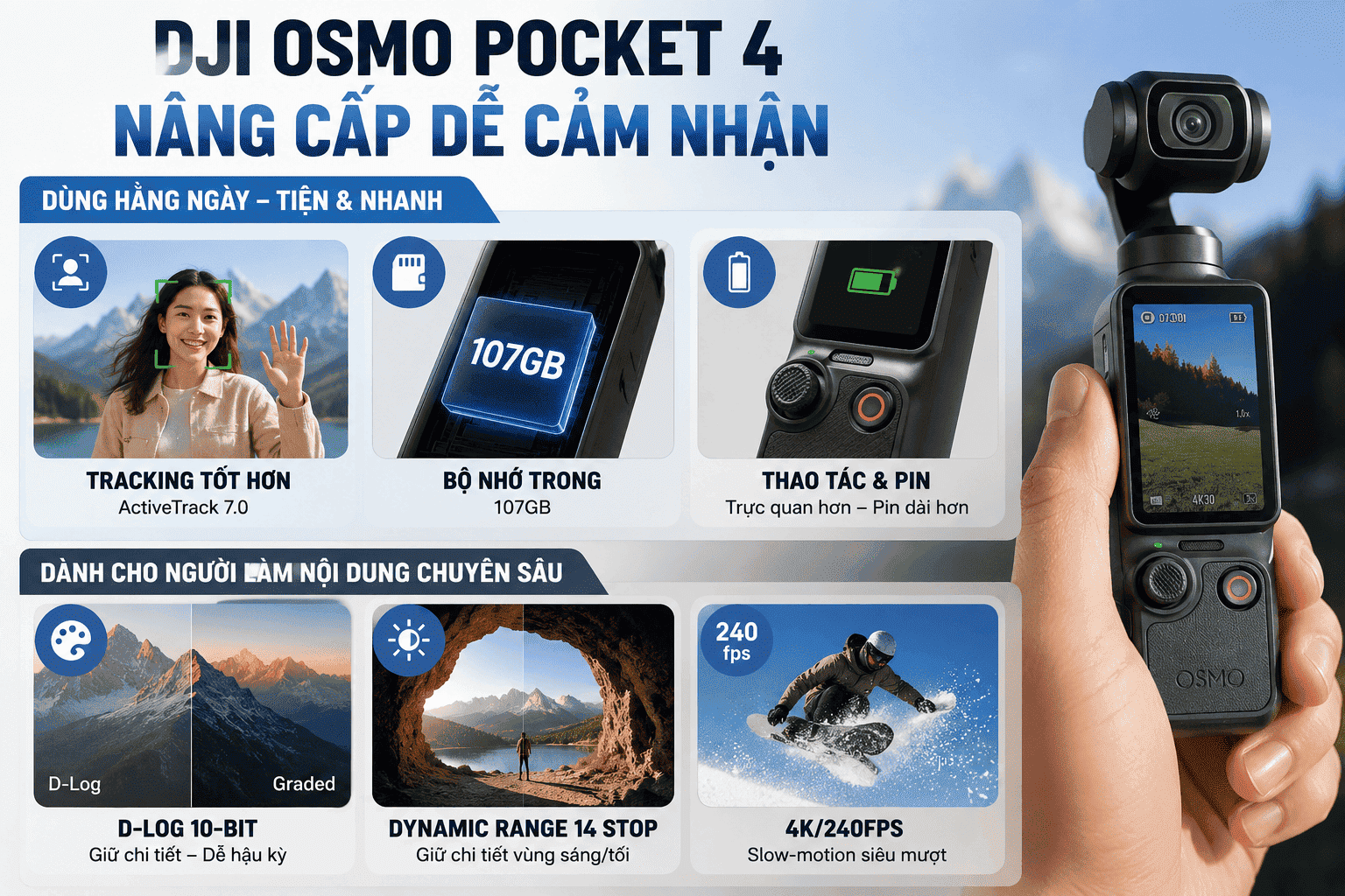 Những điểm nâng cấp trên DJI Osmo Pocket 4 Những điểm nâng cấp trên DJI Osmo Pocket 4