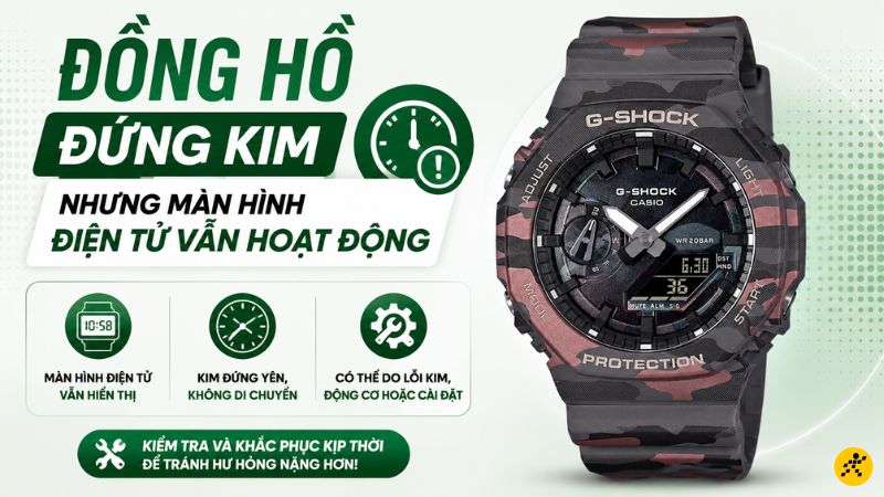 Đồng hồ đứng kim nhưng màn hình điện tử vẫn hoạt động Đồng hồ đứng kim nhưng màn hình điện tử vẫn hoạt động