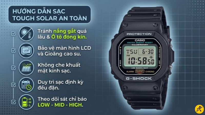 Lưu ý quan trọng khi sạc pin G-Shock Tough Solar Lưu ý quan trọng khi sạc pin G-Shock Tough Solar